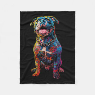 Dog Tattoos Pitbull Tattooed Colourful Tattooed Do Fleece Blanket