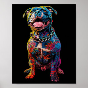 Dog Tattoos Pitbull Tattooed Colourful Tattooed Do Poster
