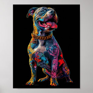 Dog Tattoos Pitbull Tattooed Colourful Tattooed Do Poster