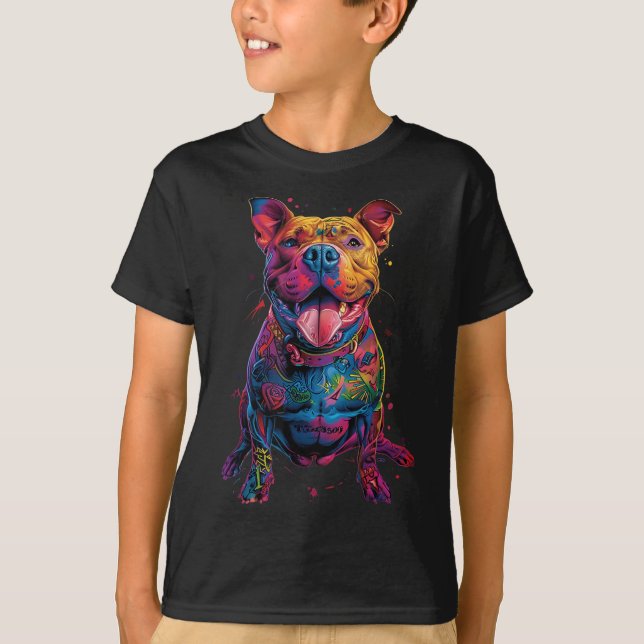 Dog Tattoos Pitbull Tattooed Colourful Tattooed Do T-Shirt (Front)