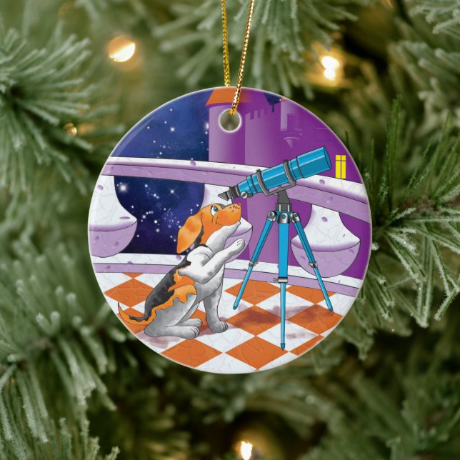 dog telescope ceramic tree decoration (Tree)
