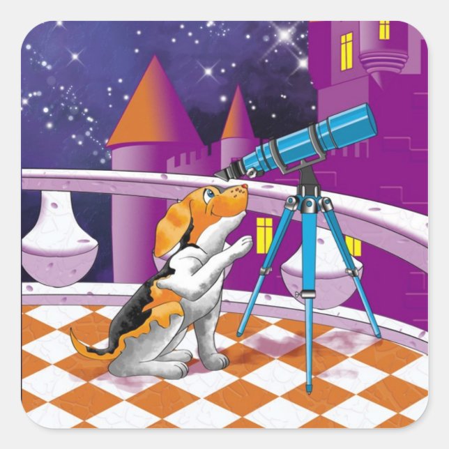 dog telescope square sticker (Front)