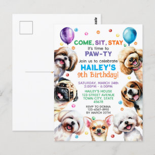Dog Theme 9th Birthday Party Invitation Postcard