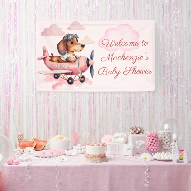 Dog Theme Dachshund Pilot Baby Shower Welcome Banner (Party)