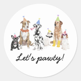 Dog Theme Let's Pawty Dog Party  Classic Round Sticker