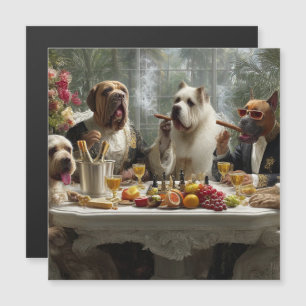"Dog-themed design featuring elegant, relaxed dogs