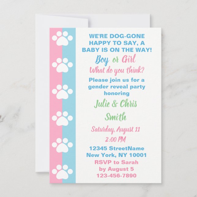 Dog Themed Gender Reveal Party Invitation (Front)