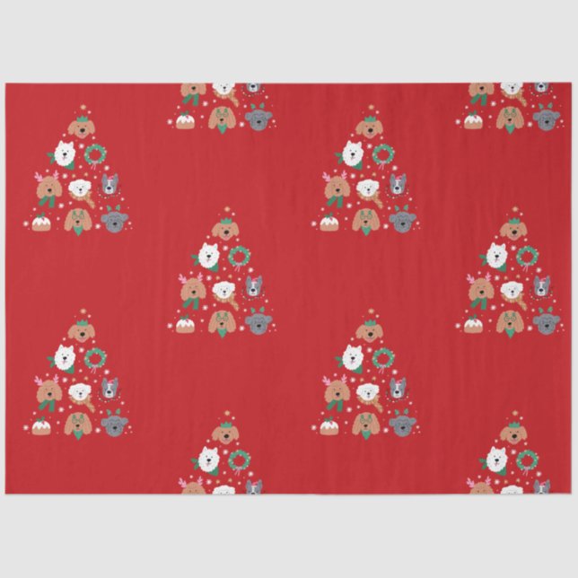 Dog Themed Red Christmas  Tissue Paper (Front)