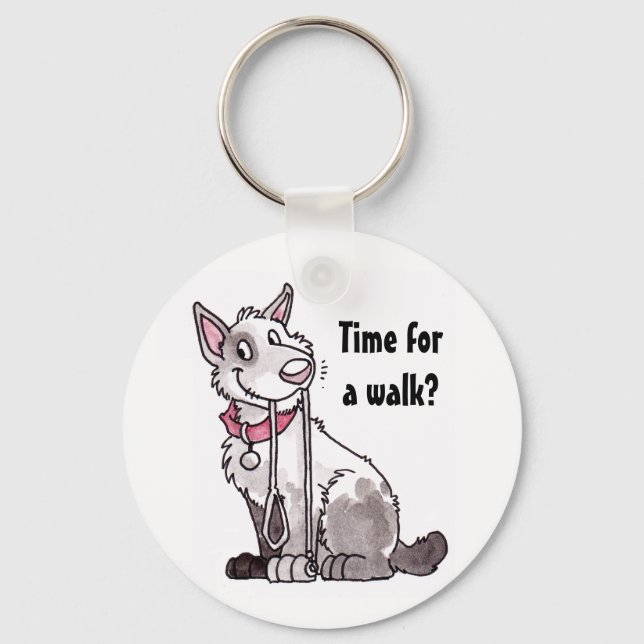 Dog "Time for a Walk" Keychain (Front)