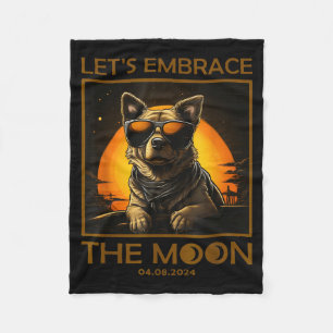 Dog Total Solar Eclipse Embrace Illustration Fleece Blanket