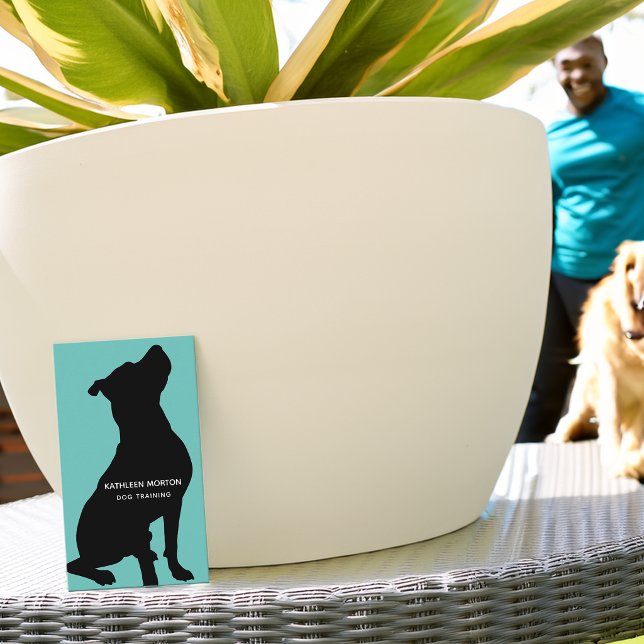 Dog Trainer Black Silhouette Business Card (Modern Silhouette Dog Trainer Business Card)