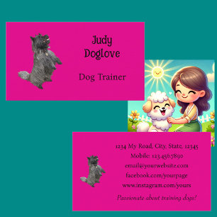 Dog Trainer Bright Hot Girly Pink Minimal Photo Business Card