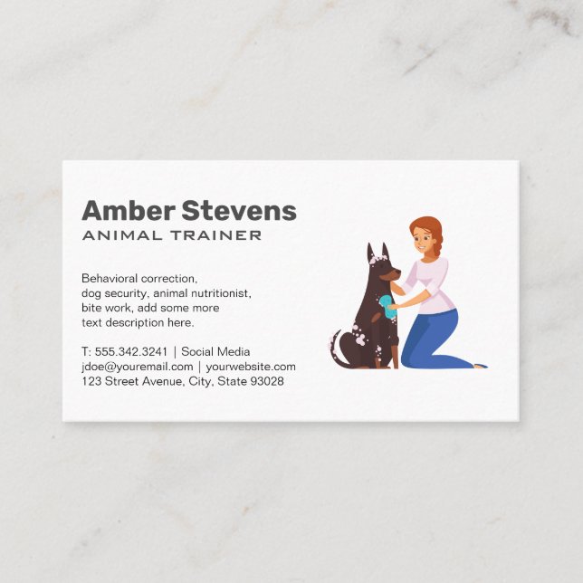 Dog Trainer | Sitter | Woman Cleaning Dog Business Card (Front)