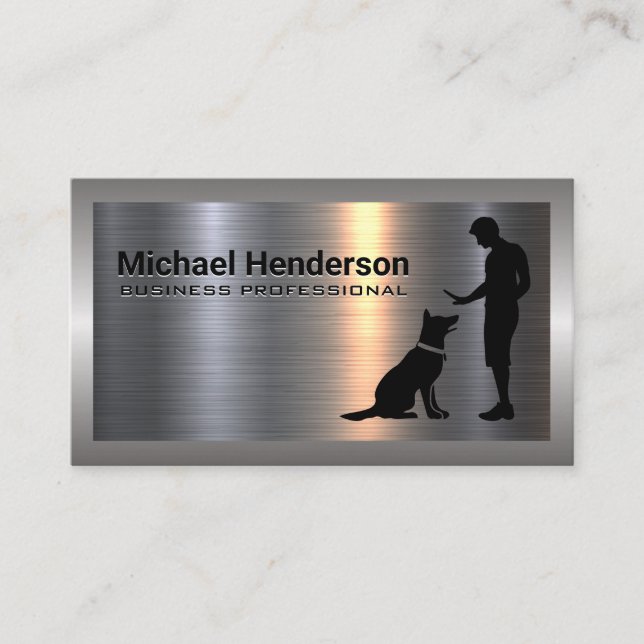 Dog Trainer with Dog | Metallic Business Card (Front)
