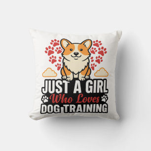 Dog Training Girl Corgi Vintage Vector Shirt Desig Cushion