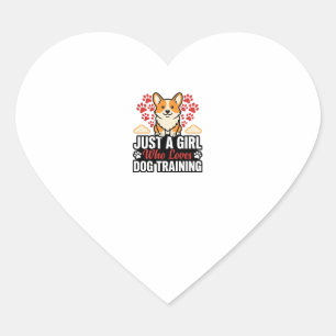 Dog Training Girl Corgi Vintage Vector Shirt Desig Heart Sticker