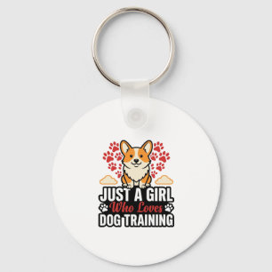 Dog Training Girl Corgi Vintage Vector Shirt Desig Key Ring