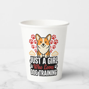 Dog Training Girl Corgi Vintage Vector Shirt Desig Paper Cups