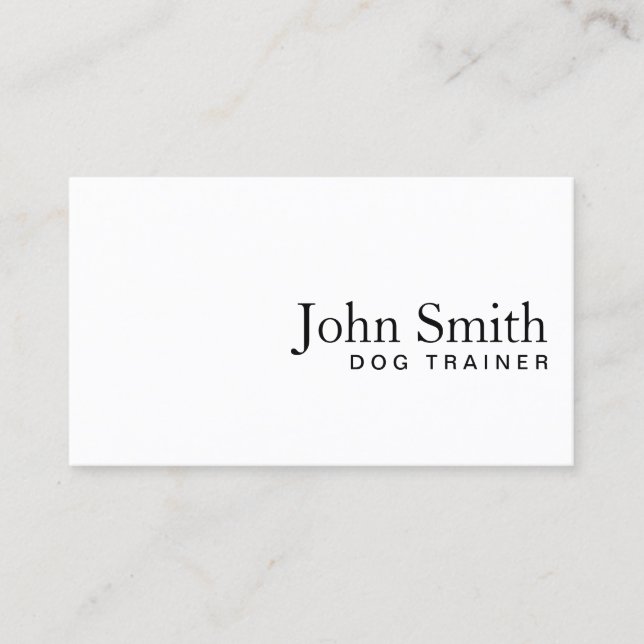 Dog Training Minimalist Plain White Business Card (Front)