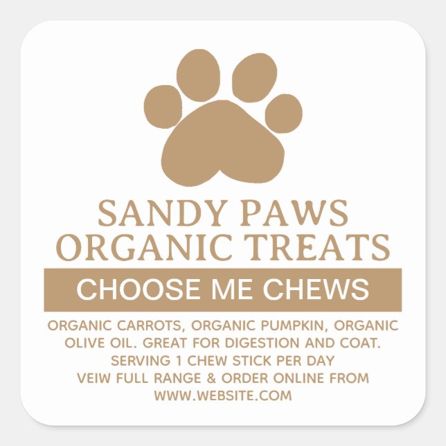 Dog Treats Ingredients Small Business Homemade Square Sticker (Front)