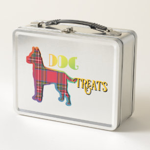 DOG TREATS Red Plaid Old School Metal Lunch Box