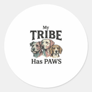 Dog Tribe Has Paws Vintage Engraving Design_1 Classic Round Sticker