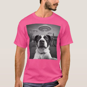 Dog Ufo Sighting Paw-Some Proof In Retro Black  Wh T-Shirt