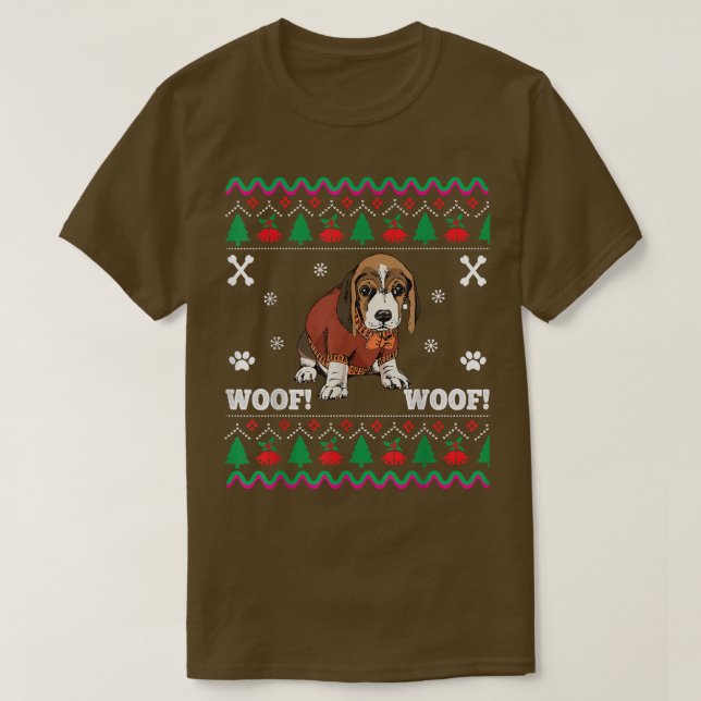 Dog ugly Christmas Sweater cute WOOF Beagle funny  (Design Front)