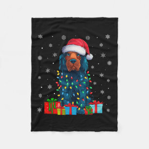 Dog Ugly Xmas Light Santa Hat Portuguese Water Dog Fleece Blanket