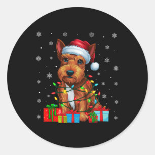 Dog Ugly Xmas Light Santa Hat Scottish Terrier Dog Classic Round Sticker