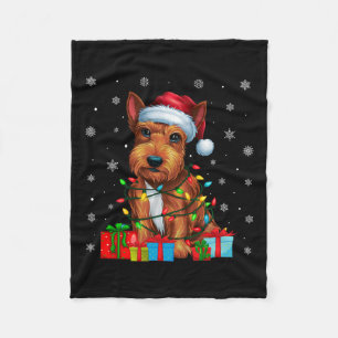 Dog Ugly Xmas Light Santa Hat Scottish Terrier Dog Fleece Blanket