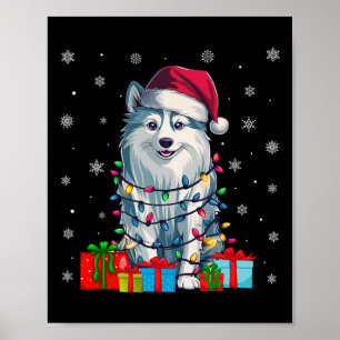 Dog Ugly Xmas Lights Santa Hat American Eskimo Dog Poster