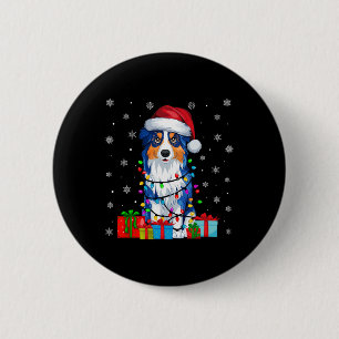 Dog Ugly Xmas Lights Santa Hat Australian Shepherd 6 Cm Round Badge