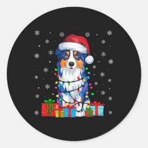 Dog Ugly Xmas Lights Santa Hat Australian Shepherd Classic Round Sticker