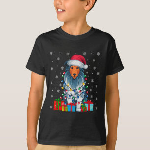 Dog Ugly Xmas Lights Santa Hat Bearded Collie Dog  T-Shirt