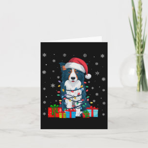 Dog Ugly Xmas Lights Santa Hat Border Collie Dog C Card