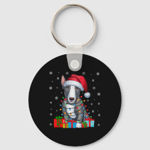 Dog Ugly Xmas Lights Santa Hat Bull Terrier Dog Ch Key Ring