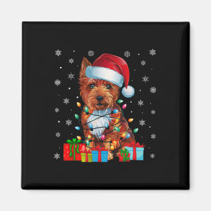 Dog Ugly Xmas Lights Santa Hat Cairn Terrier Dog C Magnet