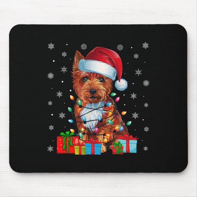 Dog Ugly Xmas Lights Santa Hat Cairn Terrier Dog C Mouse Pad (Front)