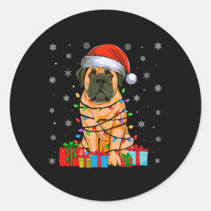 Dog Ugly Xmas Lights Santa Hat English Mastiff Dog Classic Round Sticker