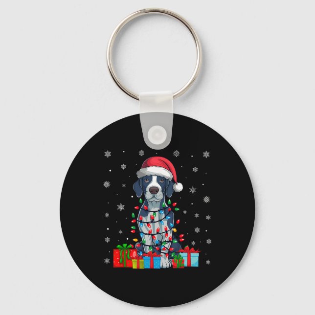 Dog Ugly Xmas Lights Santa Hat English Pointer Dog Key Ring (Front)