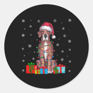 Dog Ugly Xmas Lights Santa Hat Great Dane Dog Chri Classic Round Sticker