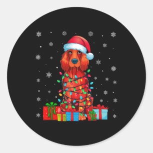 Dog Ugly Xmas Lights Santa Hat Irish Setter Dog Ch Classic Round Sticker