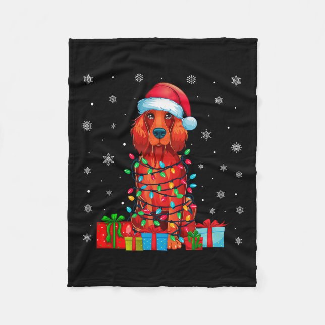 Dog Ugly Xmas Lights Santa Hat Irish Setter Dog Ch Fleece Blanket (Front)