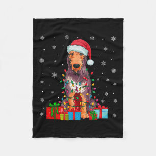 Dog Ugly Xmas Lights Santa Hat Irish Wolfhound Dog Fleece Blanket