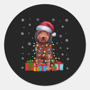 Dog Ugly Xmas Lights Santa Hat Labradoodle Dog Chr Classic Round Sticker