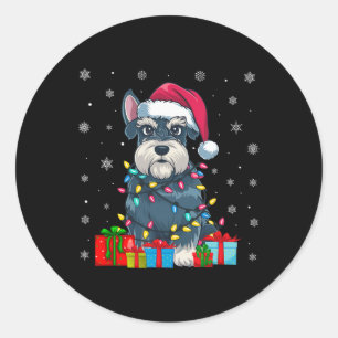 Dog Ugly Xmas Lights Santa Hat Schnauzer Dog Chris Classic Round Sticker