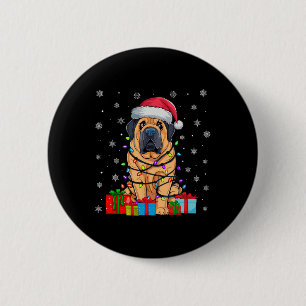 Dog Ugly Xmas Lights Santa Hat Tibetan Mastiff Dog 6 Cm Round Badge