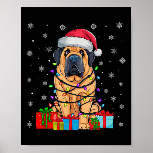 Dog Ugly Xmas Lights Santa Hat Tibetan Mastiff Dog Poster