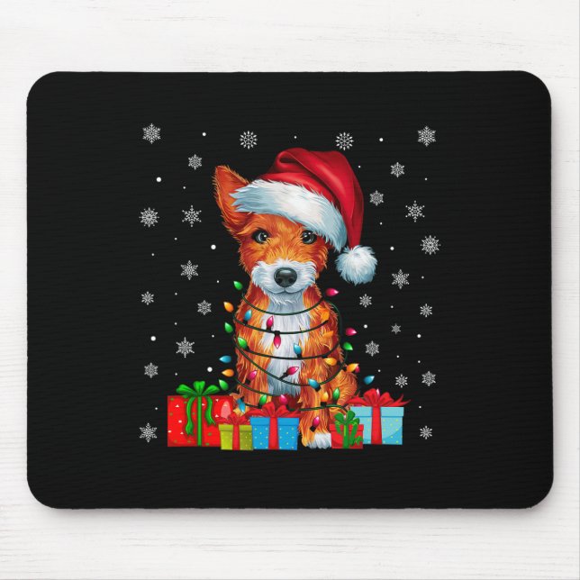 Dog Ugly Xmas Lights Santa Hat Toy Fox Terrier Dog Mouse Pad (Front)